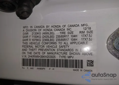 2019 Honda Cr-V Lx z USA, uszkodzony, nr VIN 2HKRW6H36KH203925